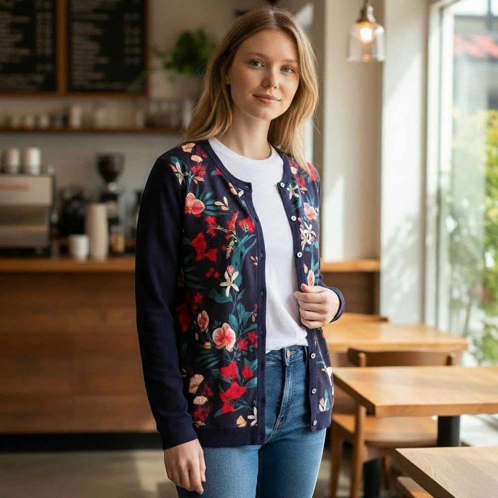 Tail Activewear‎ OTG Floral Cardigan Navy Blue Orchid Key Womens XS